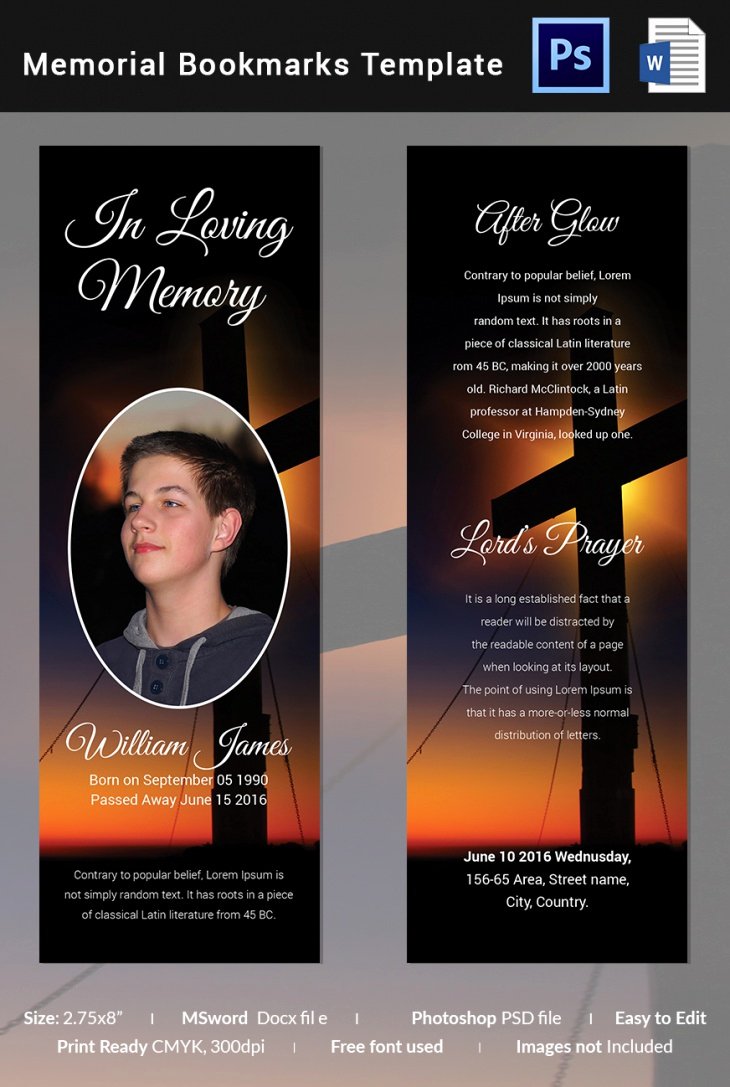 Free Memorial Card Template New 5 Memorial Bookmark Templates – Free Word Pdf Psd