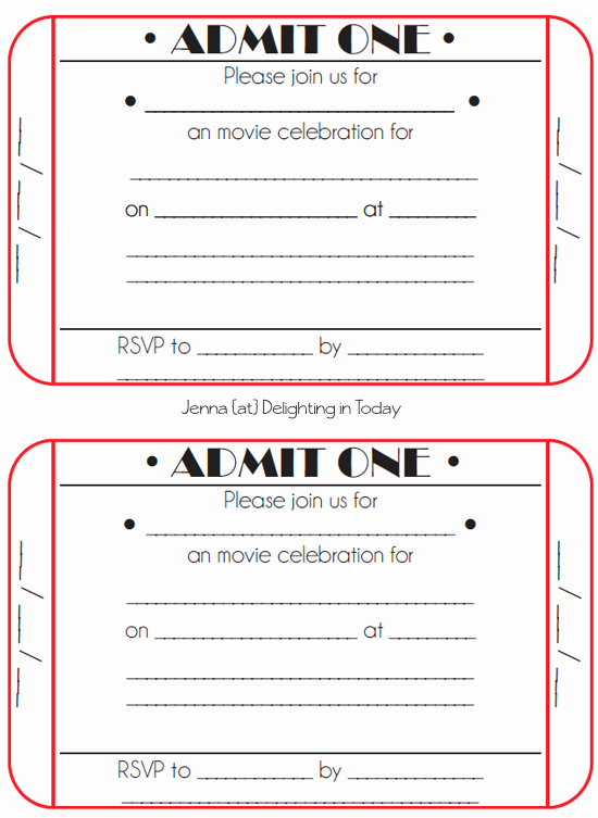 Free Movie Ticket Template for Word Beautiful Movie Ticket Birthday Invitations Free Printable