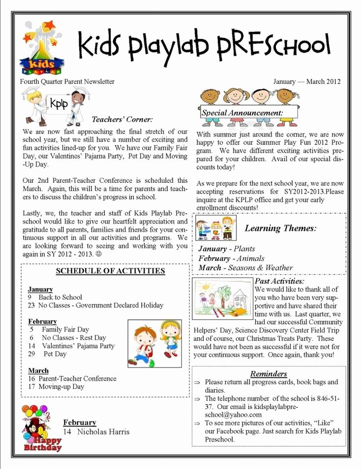 Free Newsletter Templates for Preschool Awesome Kids Playlab Preschool In Makati City Fourth Quarter