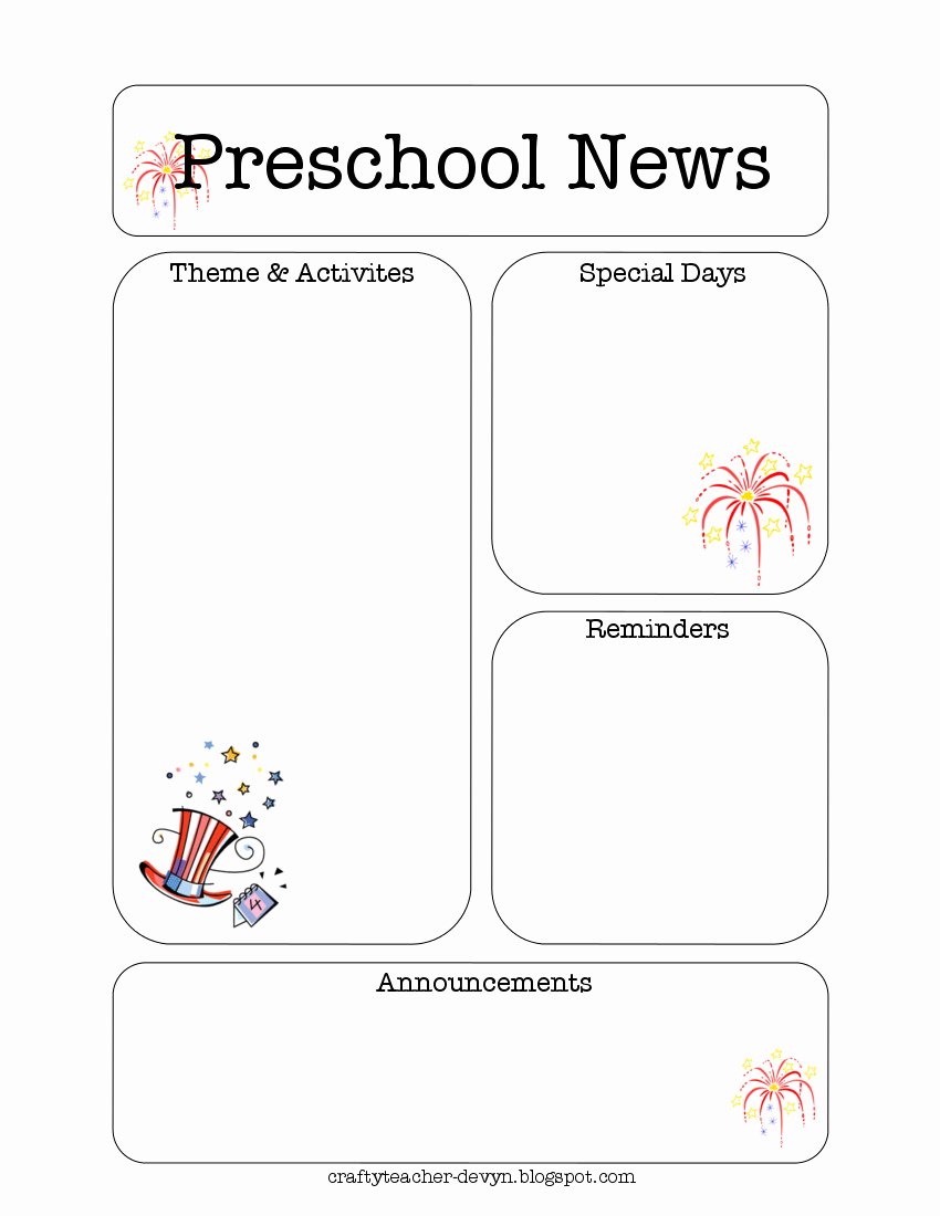 Free Newsletter Templates for Preschool Lovely July Preschool Newsletter Template