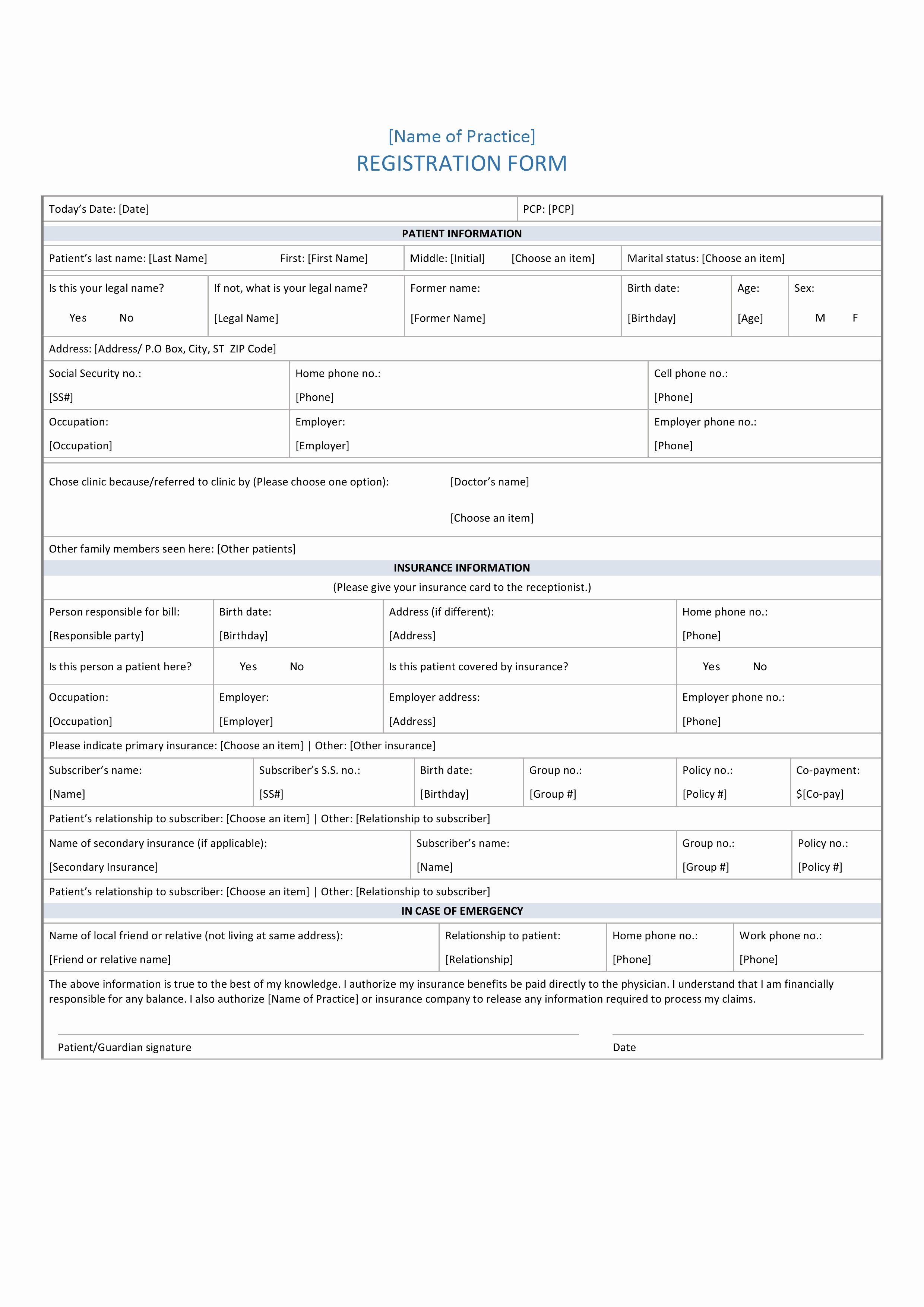Free Patient Information form Template Awesome Free Patient Registration form Pdf Template Best solutions