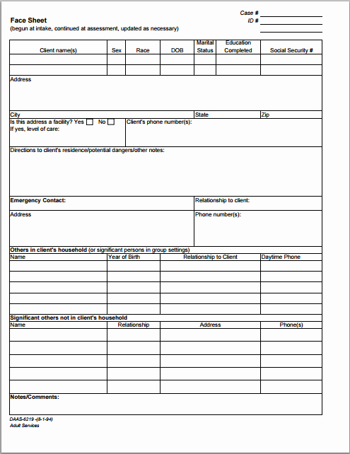 Free Patient Information form Template Beautiful Face Sheet Template at Word Documents