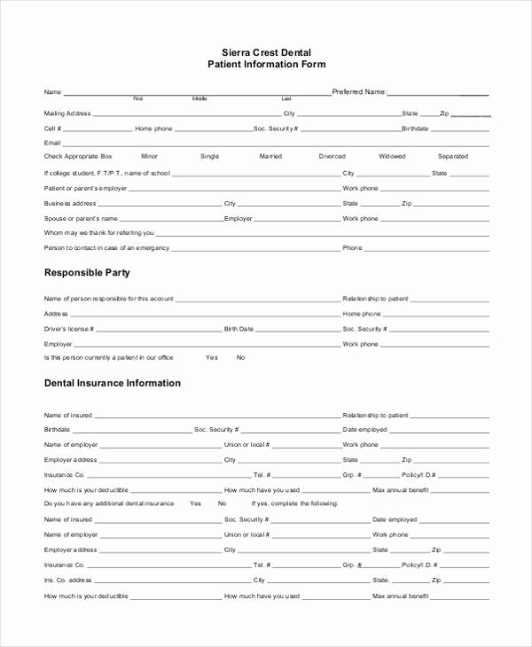 Free Patient Information form Template Fresh Sample Patient Information forms 10 Free Documents In