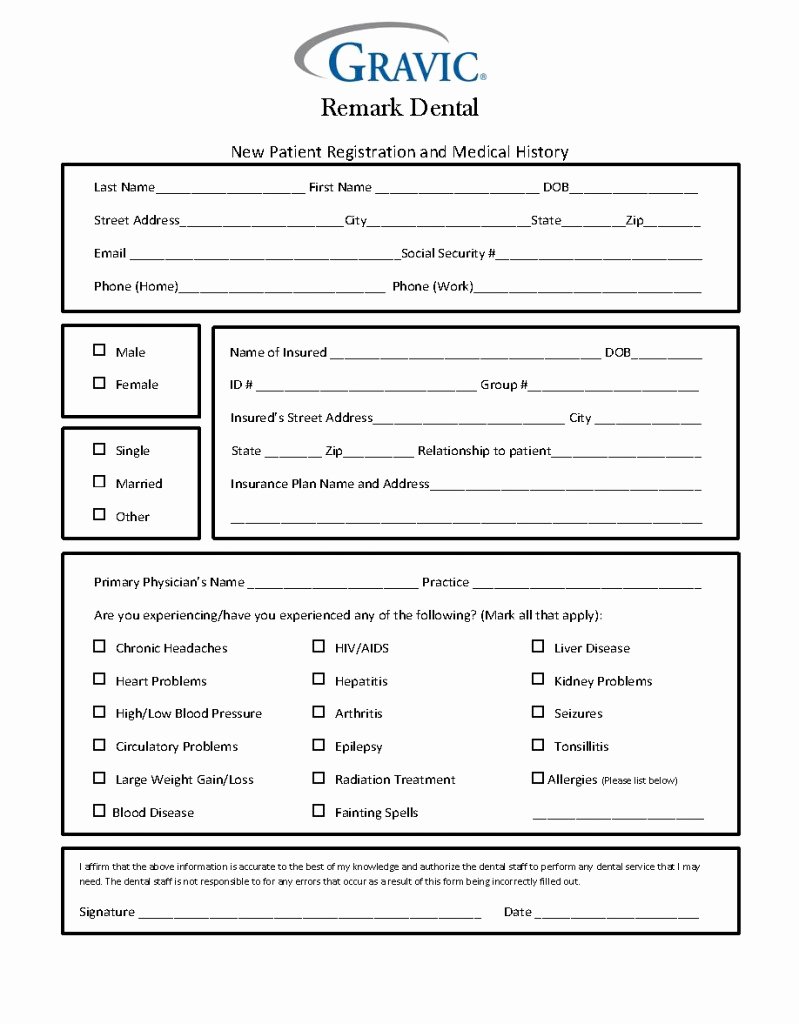 Free Patient Information form Template New Dental Patient History form · Remark software