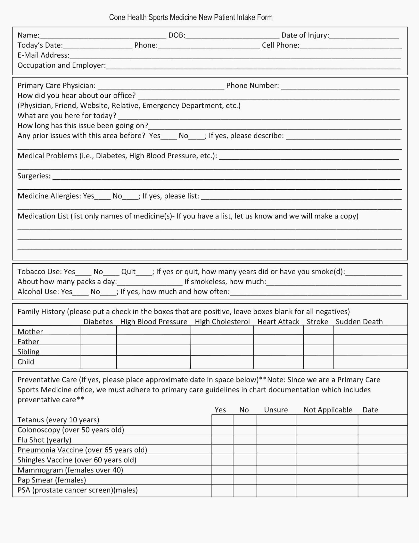 Free Patient Information form Template Unique the History Free New Patient
