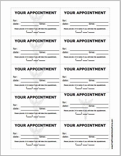 Free Printable Appointment Reminder Cards New Patient Appointment Cards Template