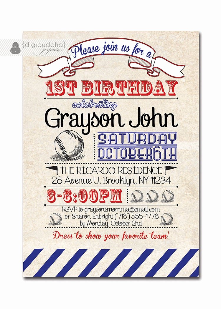 Free Printable Baseball Birthday Invitations Awesome Baseball Birthday Invitation 1st Birthday Baseball Vintage