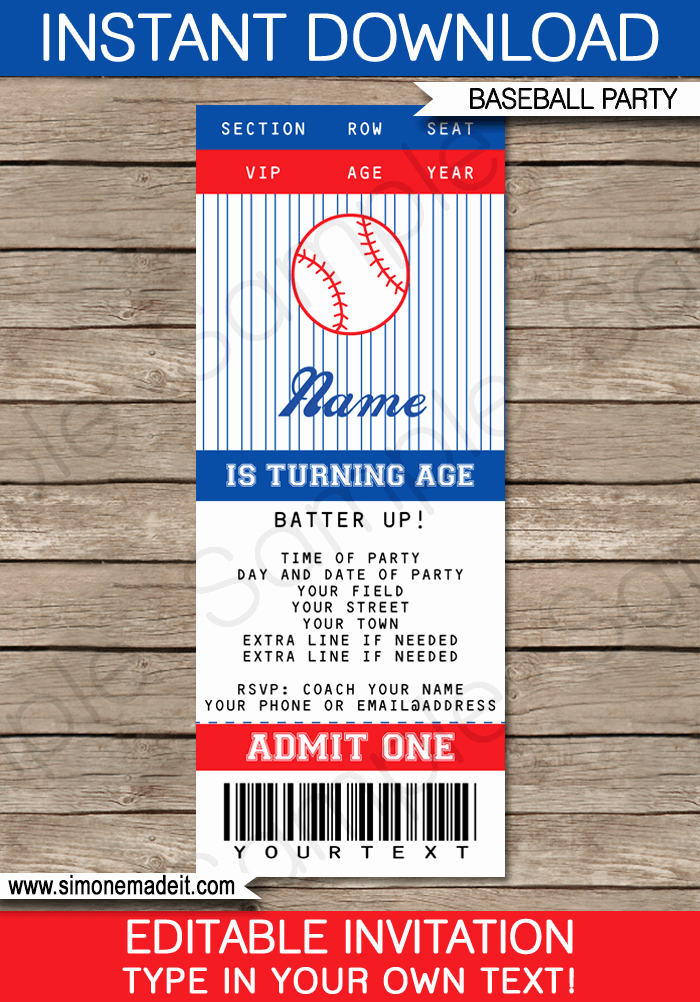 Free Printable Baseball Birthday Invitations Lovely Baseball Ticket Invitation Template Lsm