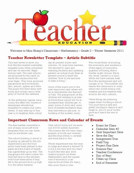 Free Printable Classroom Newsletter Templates Awesome Free Newsletter Templates for Teaches and School