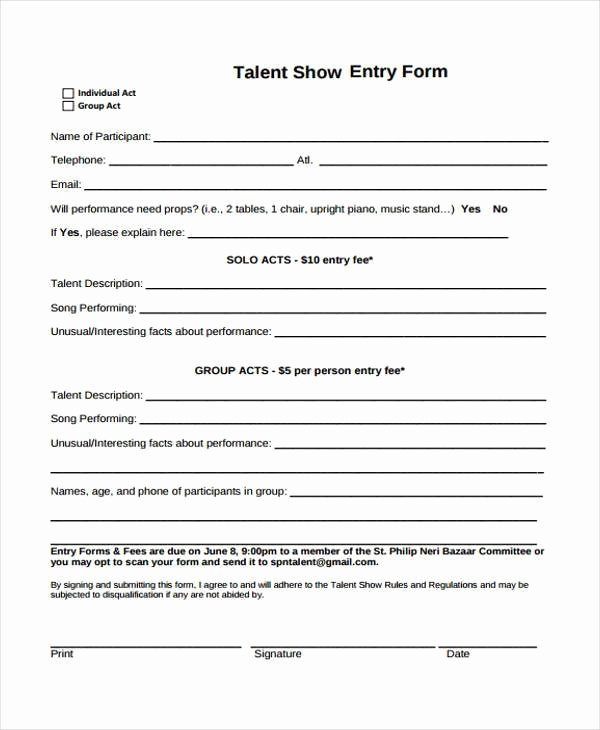 Free Printable Contest Entry form Template Elegant 10 Talent Show Registration form Samples Free Sample