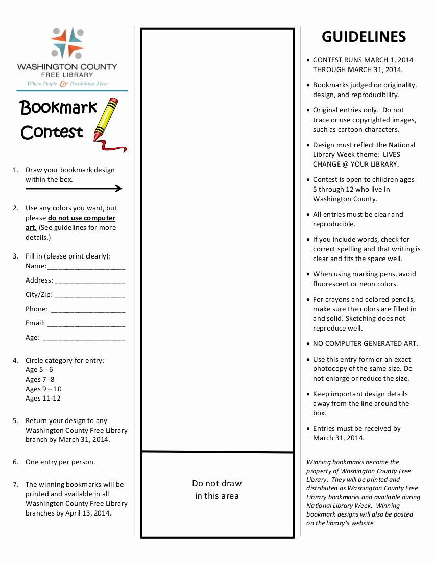 Free Printable Contest Entry form Template Elegant Entry form for the Design A Bookmark Contest the Winner