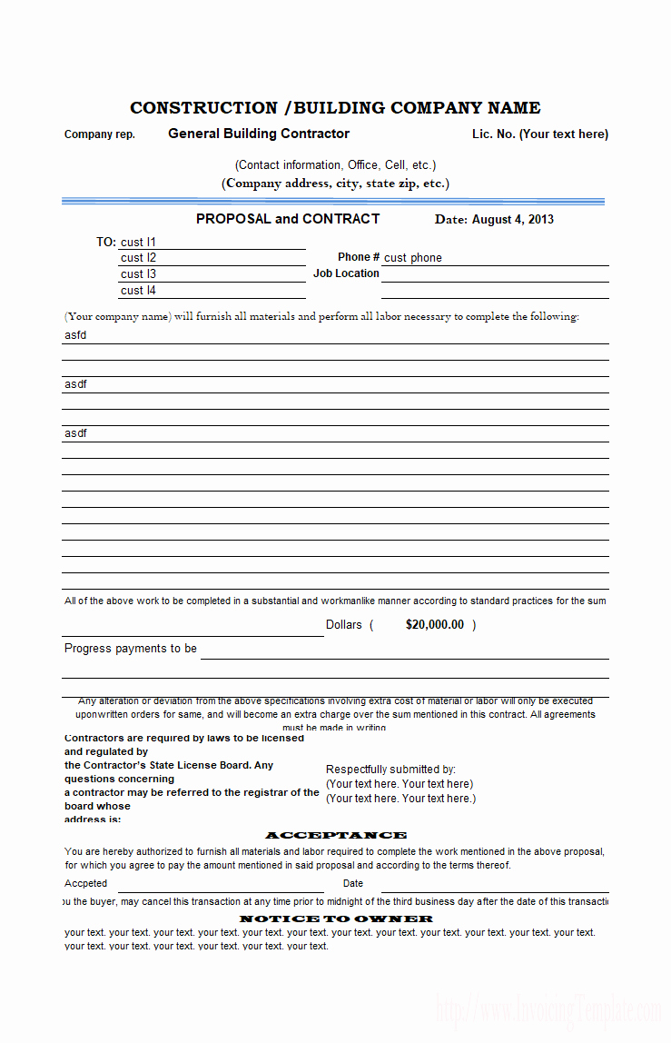 Free Printable Contractor Proposal forms Awesome Construction Proposal Template