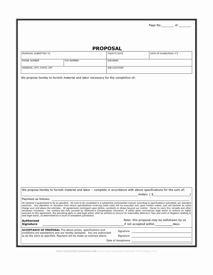 Free Printable Contractor Proposal forms Beautiful Printable Blank Bid Proposal forms