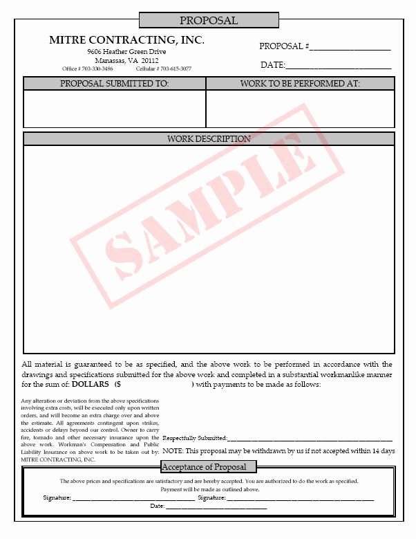 Free Printable Contractor Proposal forms Beautiful Printable Blank Bid Proposal forms
