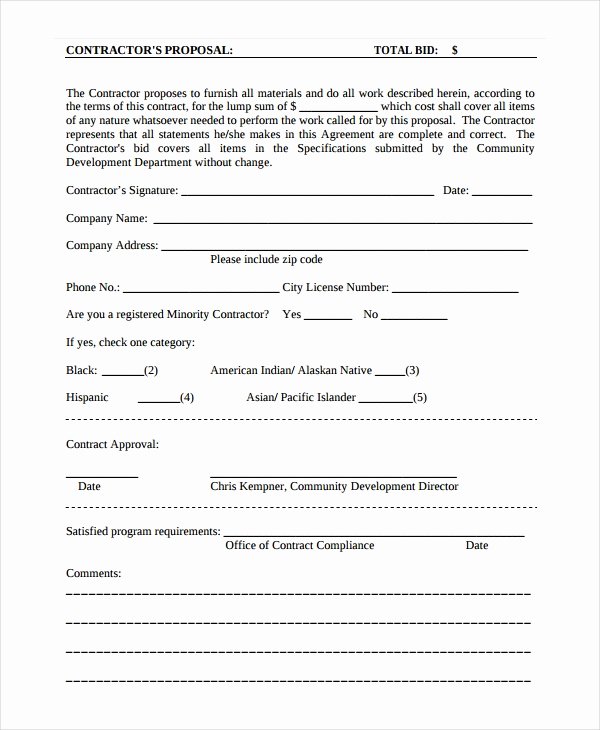 Free Printable Contractor Proposal Forms