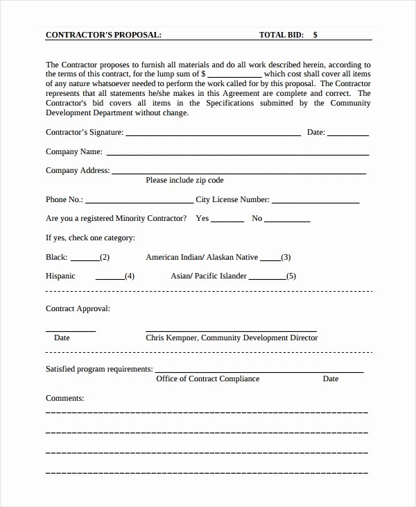 Free Printable Contractor Proposal forms Best Of Contractor Proposal Template 13 Free Word Document