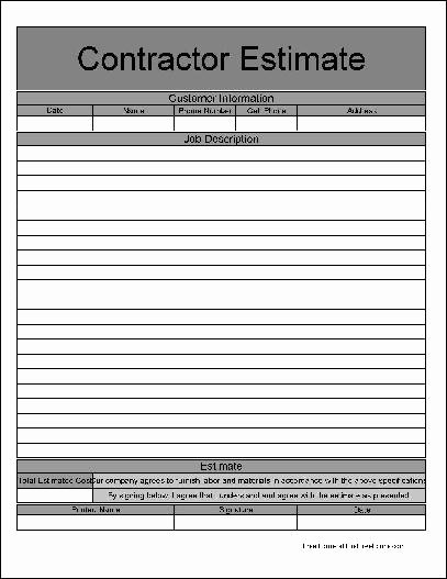 Free Printable Contractor Proposal forms Elegant Free Wide Row Simple Detailed Contractor Estimate From