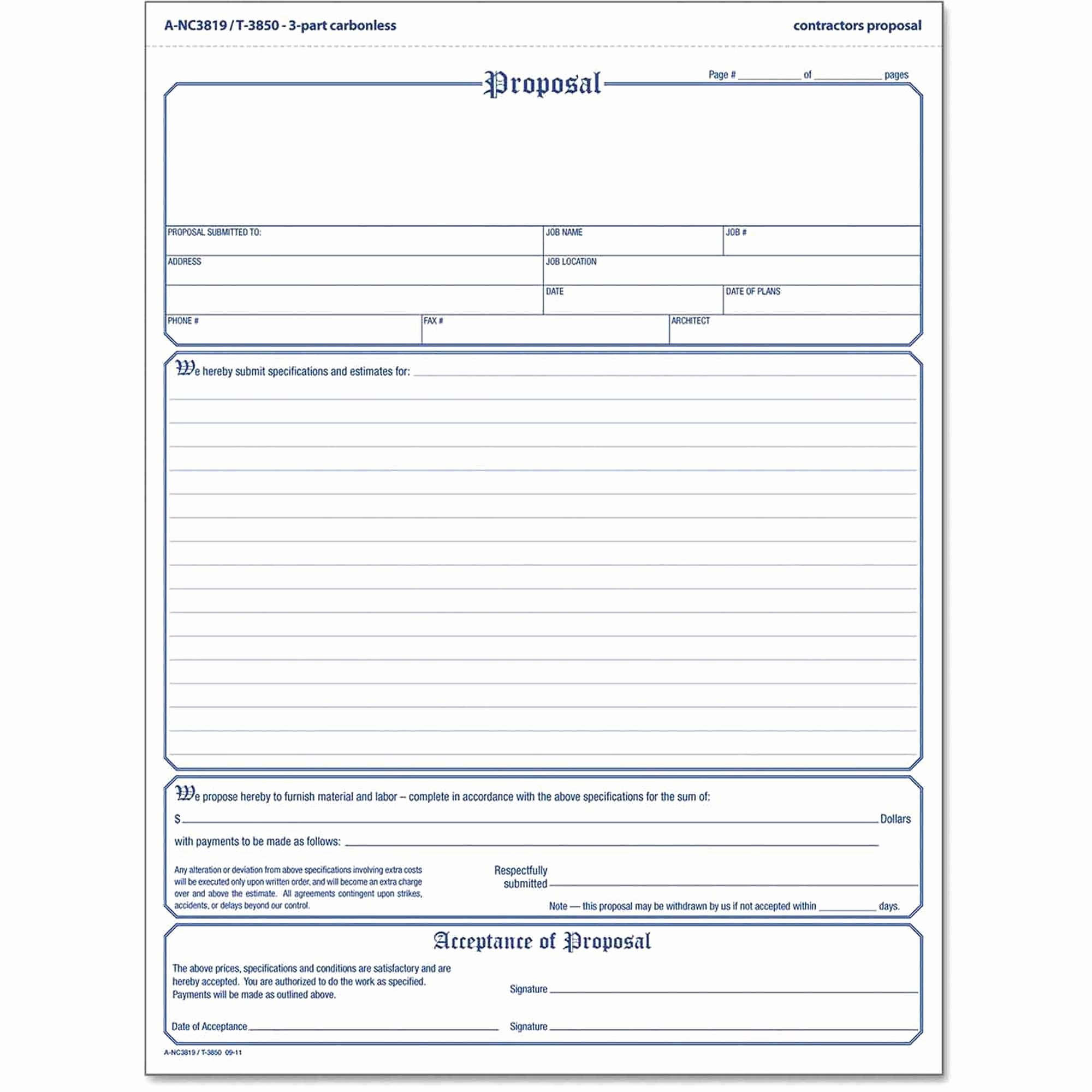 Free Printable Contractor Proposal forms New Free Print Contractor Proposal forms Construction Proposal