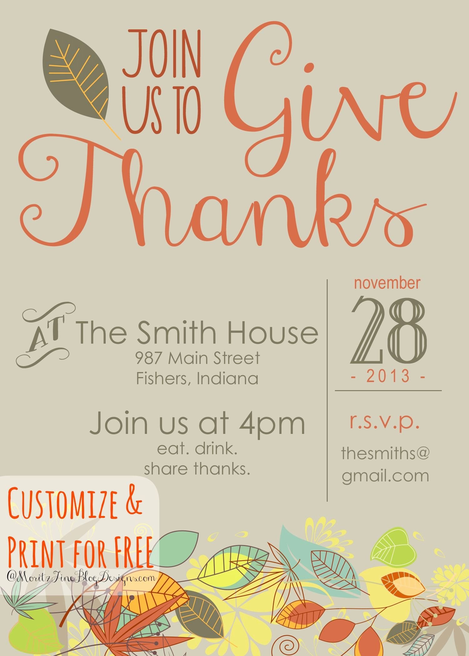 Free Printable Dinner Invitations Elegant Thanksgiving Invitation Free Printable