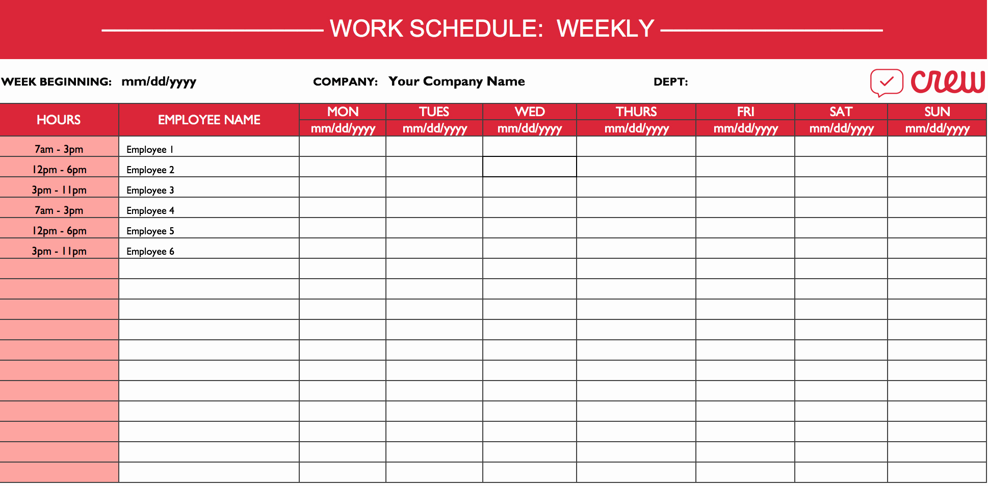 Free Printable Employee Schedule Lovely Weekly Work Schedule Template I Crew