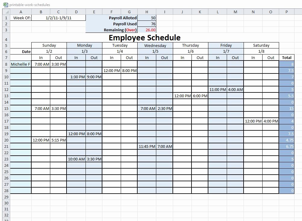 Free Printable Employee Schedule Luxury Free Printable Work Schedule