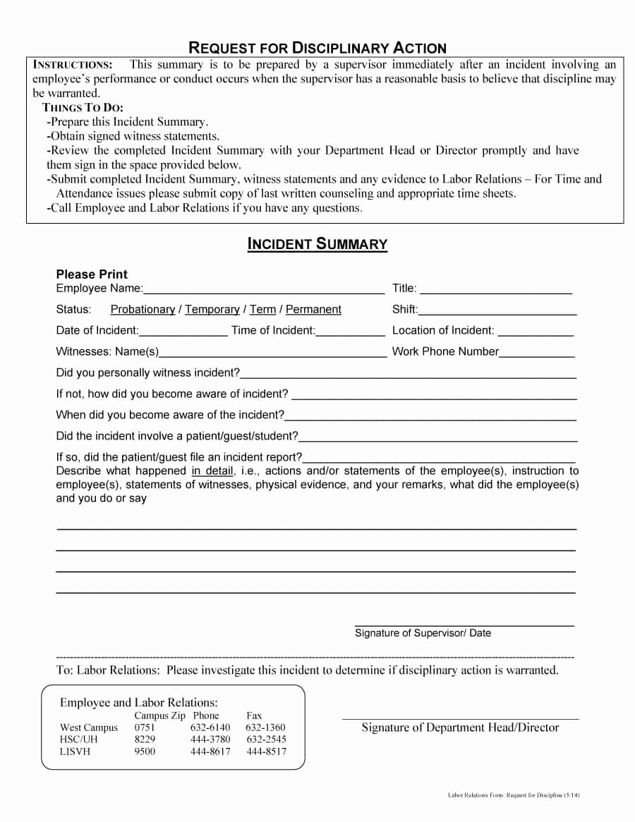 Free Printable Employee Write Up form Awesome 46 Effective Employee Write Up forms [ Disciplinary