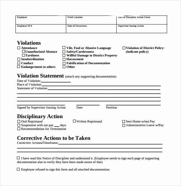 Free Printable Employee Write Up form Lovely Free Employee Write Up form Printable Excel Template