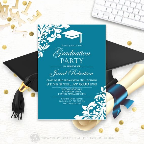 Free Printable Graduation Name Cards Elegant Printable Graduation Party Invitation Template Blue Teal High