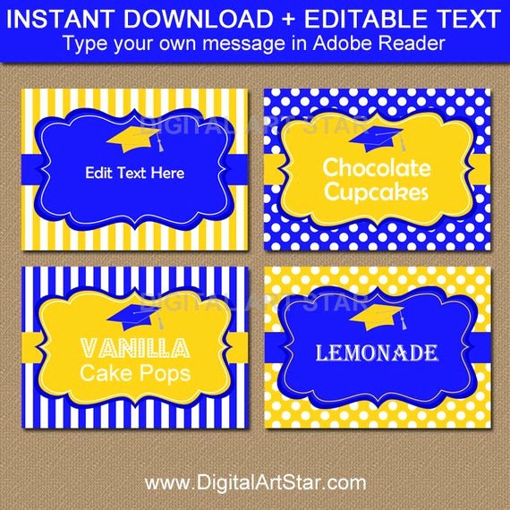 Free Printable Graduation Name Cards Elegant Royal Blue and Yellow Graduation Candy Buffet Labels