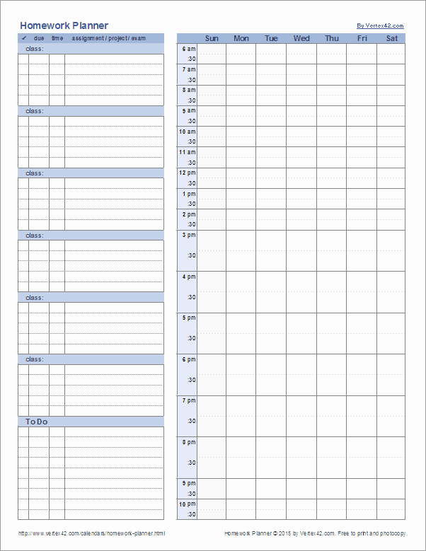 Free Printable Homework Planner Elegant Homework Planner Template