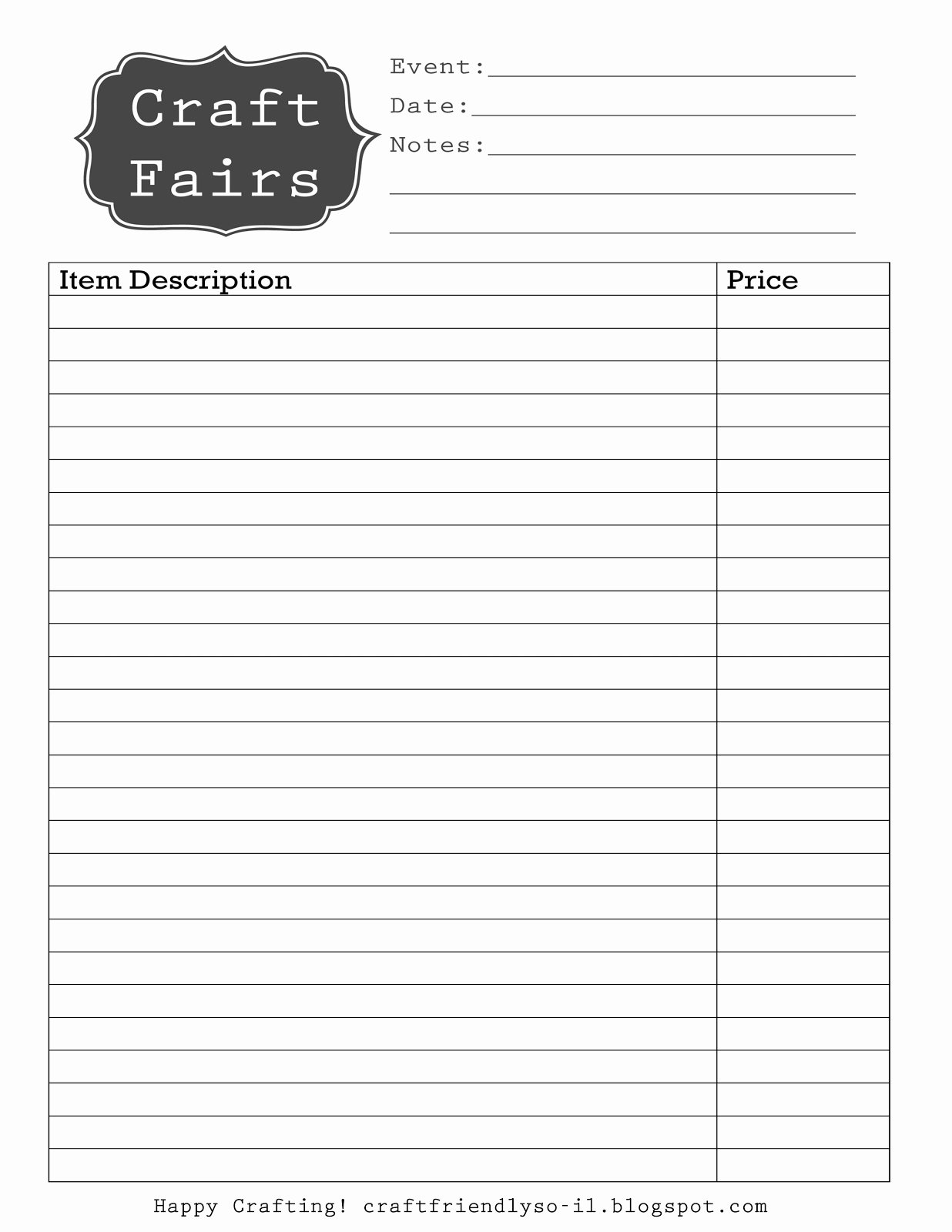 Free Printable Inventory Sheets Fresh Craft Friendly southern Illinois Craft Show and