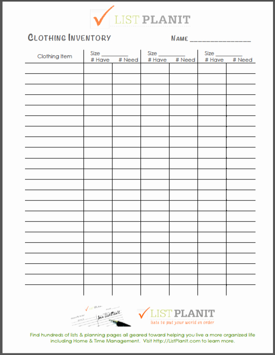 Free Printable Inventory Sheets Pdf Fresh organizing &amp; Inventorying Children S Clothing Free