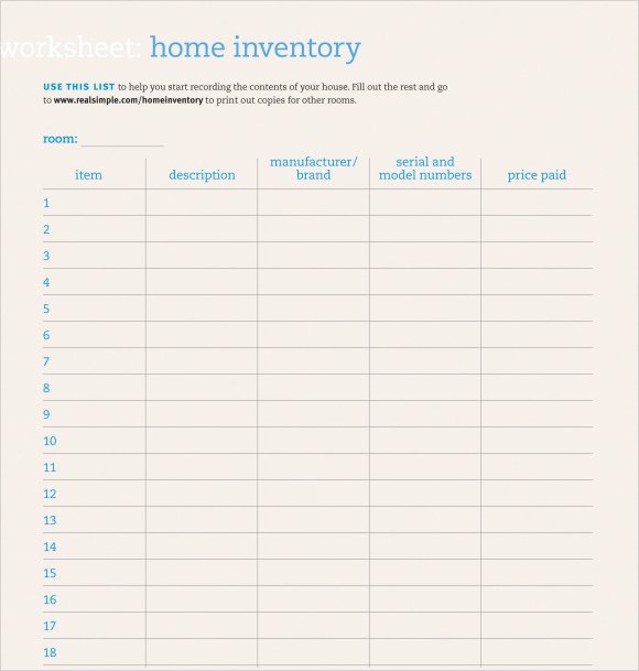 Free Printable Inventory Sheets Pdf Luxury 9 Home Inventory Templates