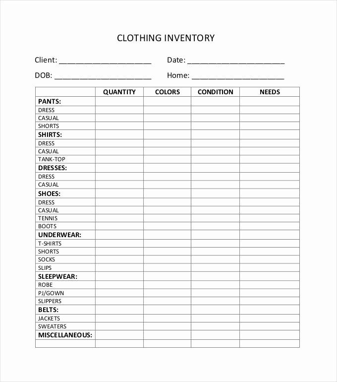 Free Printable Inventory Sheets Pdf New Clothing Inventory Spreadsheet