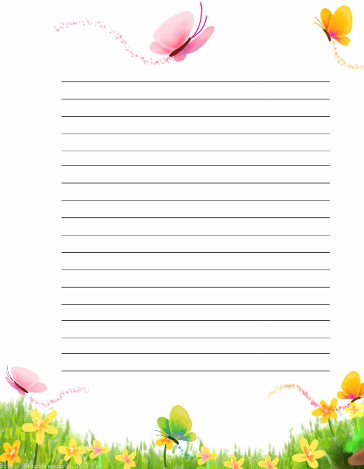 Free Printable Lined Stationery Beautiful butterflies Free Printable Stationery for Kids Regular