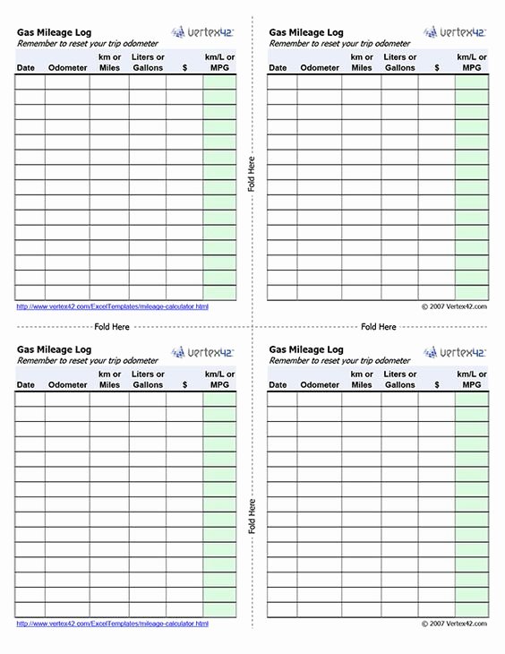 Free Printable Mileage Log Lovely Free Printable Gas Mileage Log Pdf From Vertex42