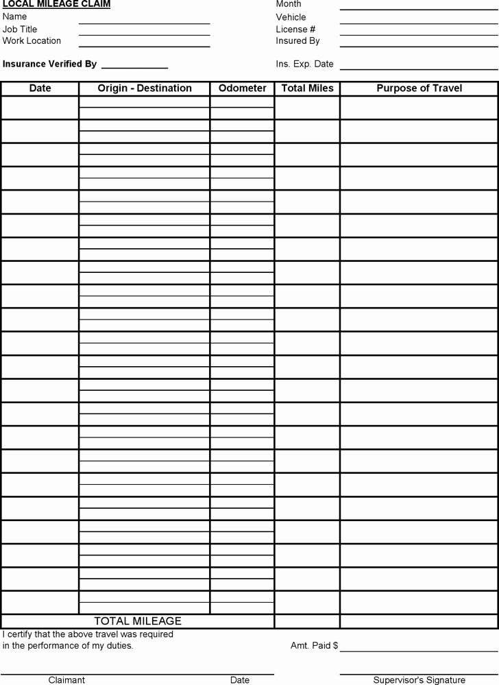 Free Printable Mileage Log Luxury Blank Mileage form Log forms