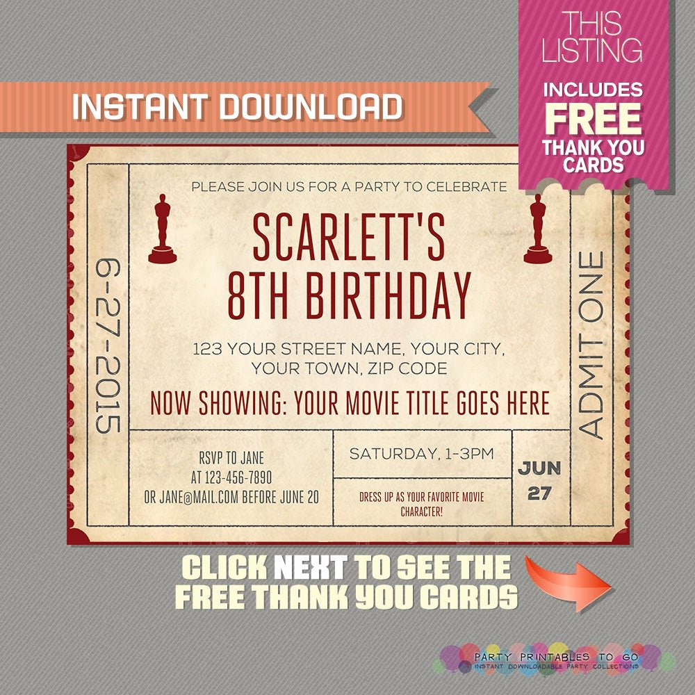 Free Printable Movie Ticket Invitations Awesome Movie Night Birthday Invitation with Free Admission Tickets