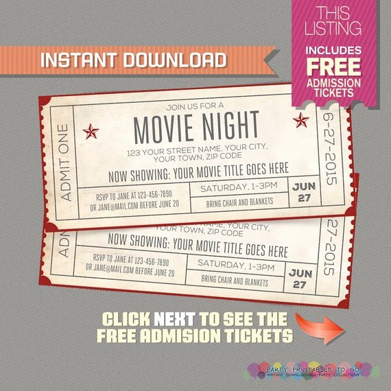 Free Printable Movie Ticket Invitations Best Of Movie Night Invitation with Free Admission Tickets Movie