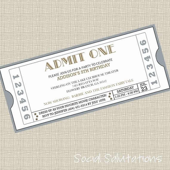 Free Printable Movie Ticket Invitations Fresh Printable Movie Ticket Party Invitation