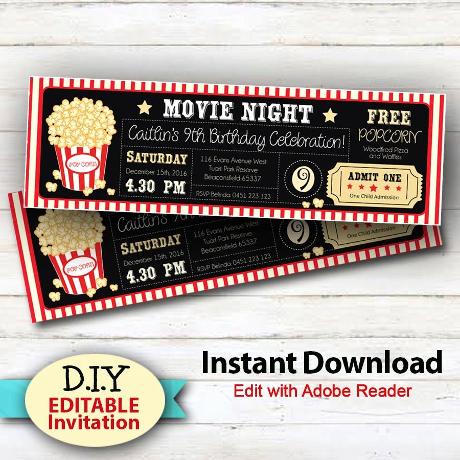 Free Printable Movie Ticket Invitations Inspirational Editable Instant Download Movie Party Invitations Boy or