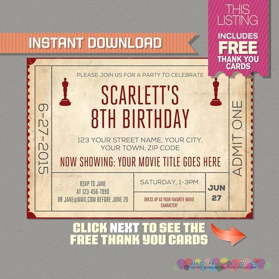 Free Printable Movie Ticket Invitations Inspirational Movie Night Birthday Invitation with Free Admission