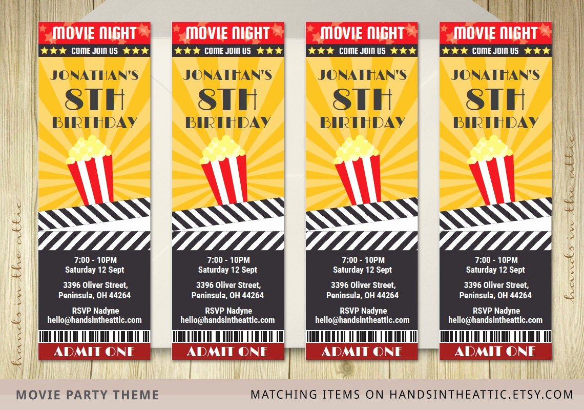Free Printable Movie Ticket Invitations Lovely Movie Ticket Invite Invitation Ticket Film by Handsintheattic