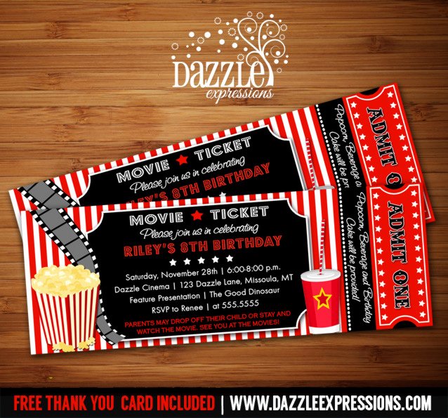 Free Printable Movie Ticket Invitations Luxury Printable Movie Ticket Birthday Invitation Movie Night