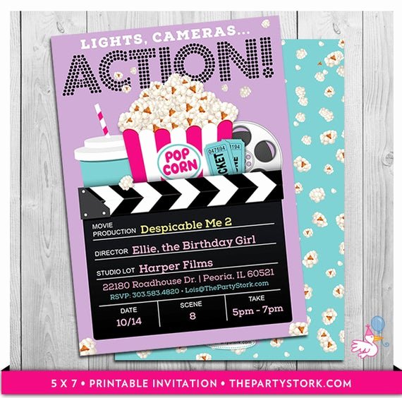 Free Printable Movie Ticket Invitations New Movie Party Invitations Printable Girls Movie Invite Movie