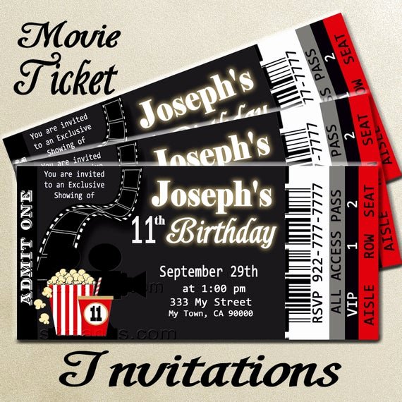 Free Printable Movie Ticket Invitations New Movie Ticket Red Carpet Party Invitation Printable Invitation