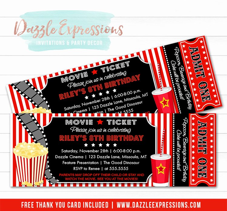 Free Printable Movie Ticket Invitations New Printable Movie Ticket Birthday Invitation Movie Night