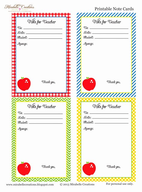 Free Printable Note Card Template Luxury Back to School Free Printable Note for Teacher Cards