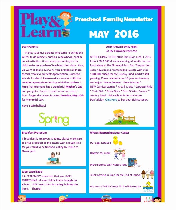 Free Printable Preschool Newsletter Templates Elegant Sample Preschool Newsletter 8 Free Download for Word Pdf