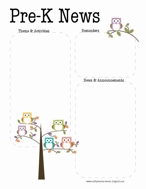 Free Printable Preschool Newsletter Templates Lovely the Crafty Teacher Pre K Owl Newsletter Template